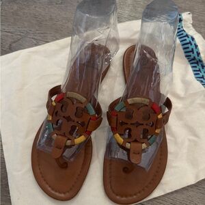 Tory Burch Brown Sandals with Colorful Accents